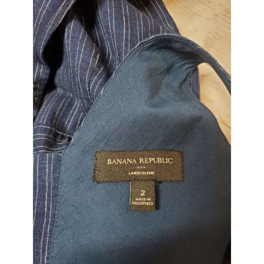 Banana Republic Womens 2 Jumpsuit Wide-Leg Crop Linen Pockets Indigo‎ Striped